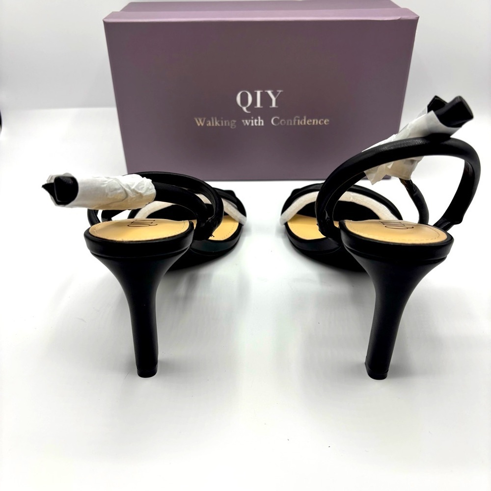 QIY Womens Strappy Sandals Open Toe Ankle Strap Heeled Sandals Size 7 - Picture 4 of 8